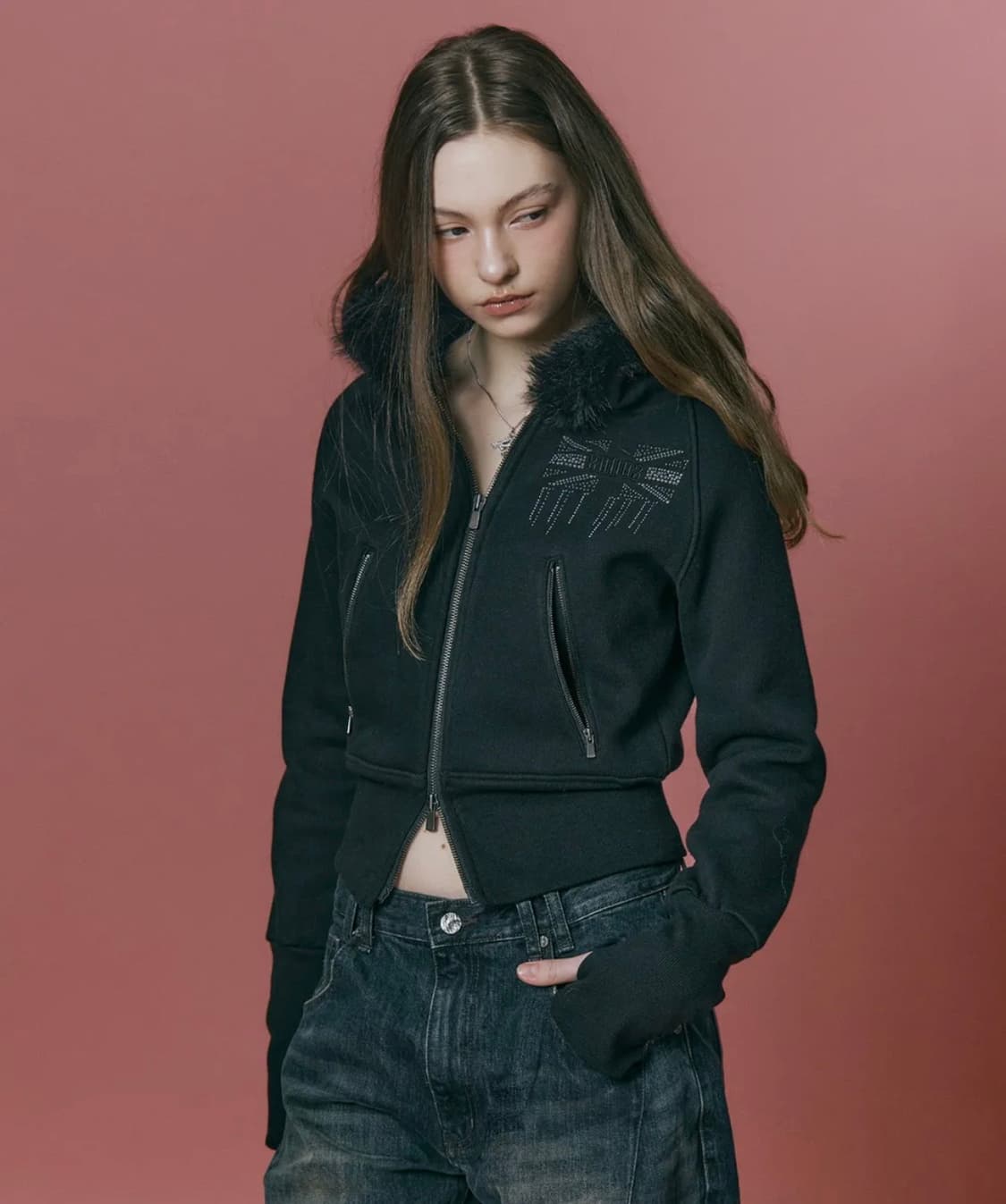 플리즈노팔로우 베키 퍼 후드집업 블랙 상품이미지1