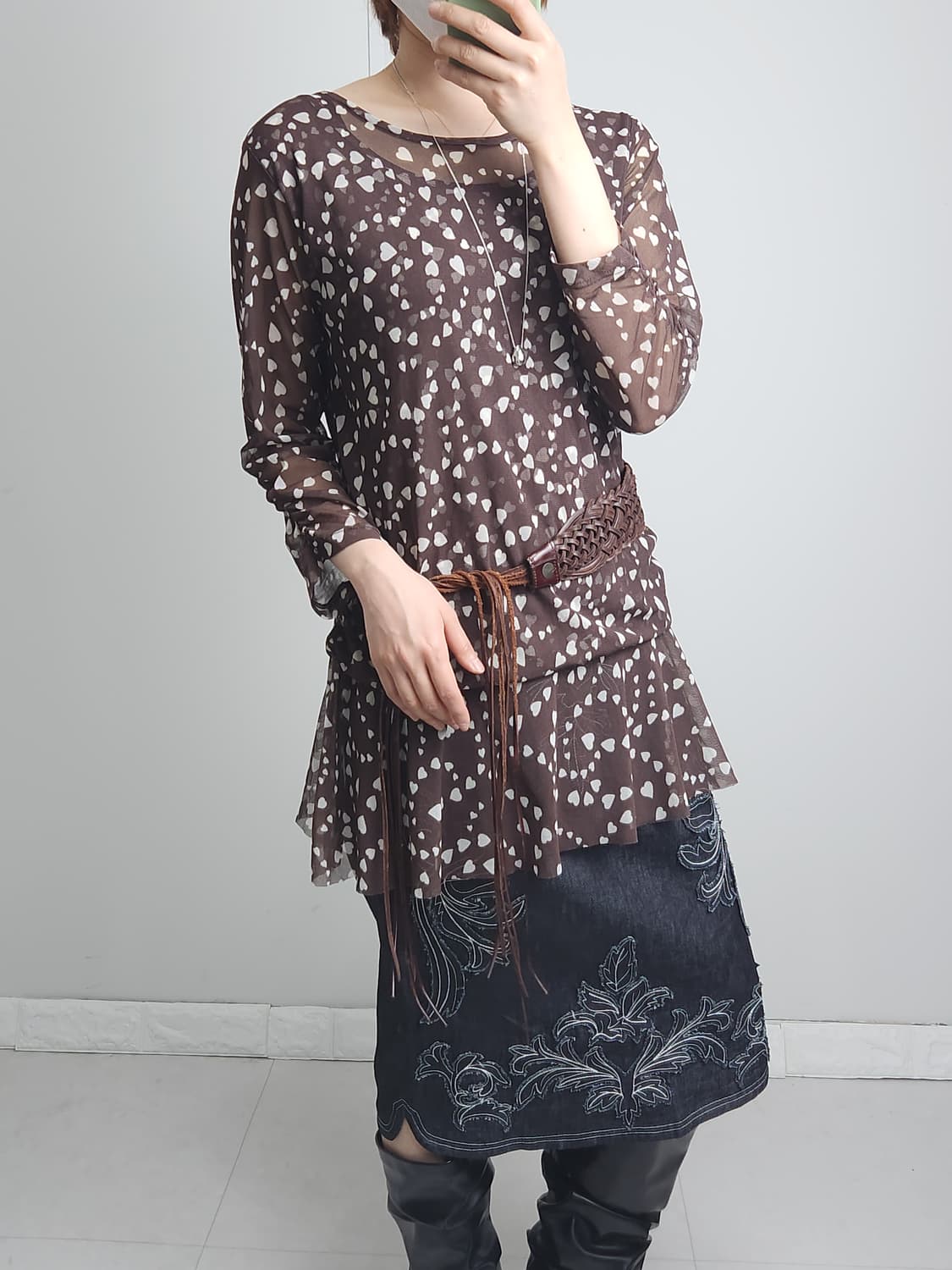 메쉬 하트 롱슬리브 탑 상품이미지2