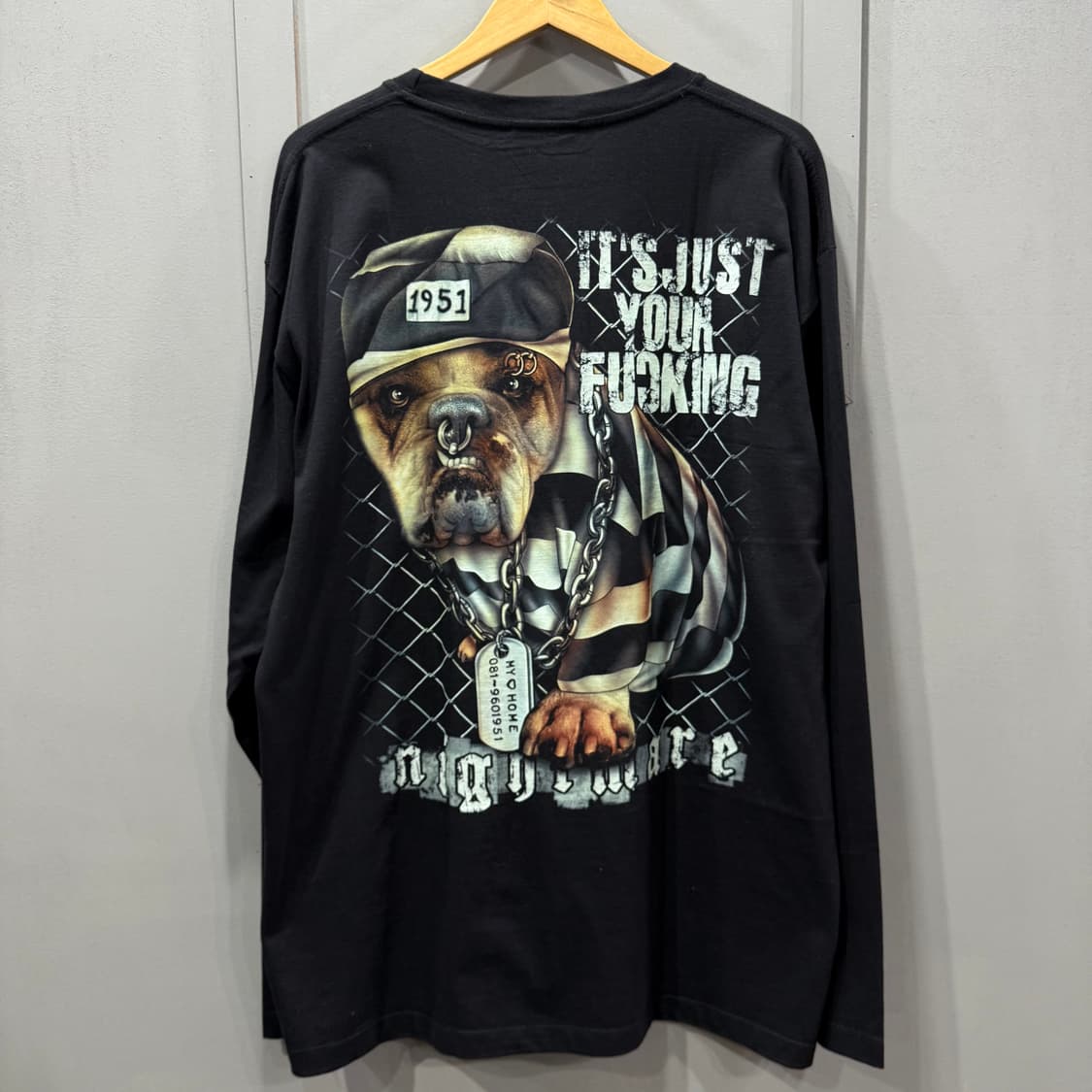 XL 빈티지 피어스 불독 프린팅 롱슬리브 긴팔 티셔츠 락티 상품이미지2
