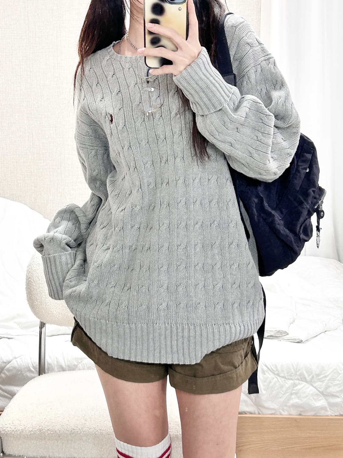 폴로 버건디포니 그레이 케이블니트 상품이미지3