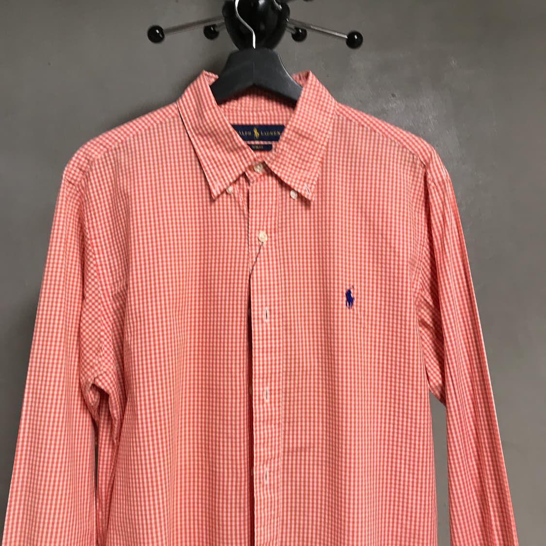 폴로 랄프로렌 깅엄 체크 셔츠 오렌지 L 상품이미지2