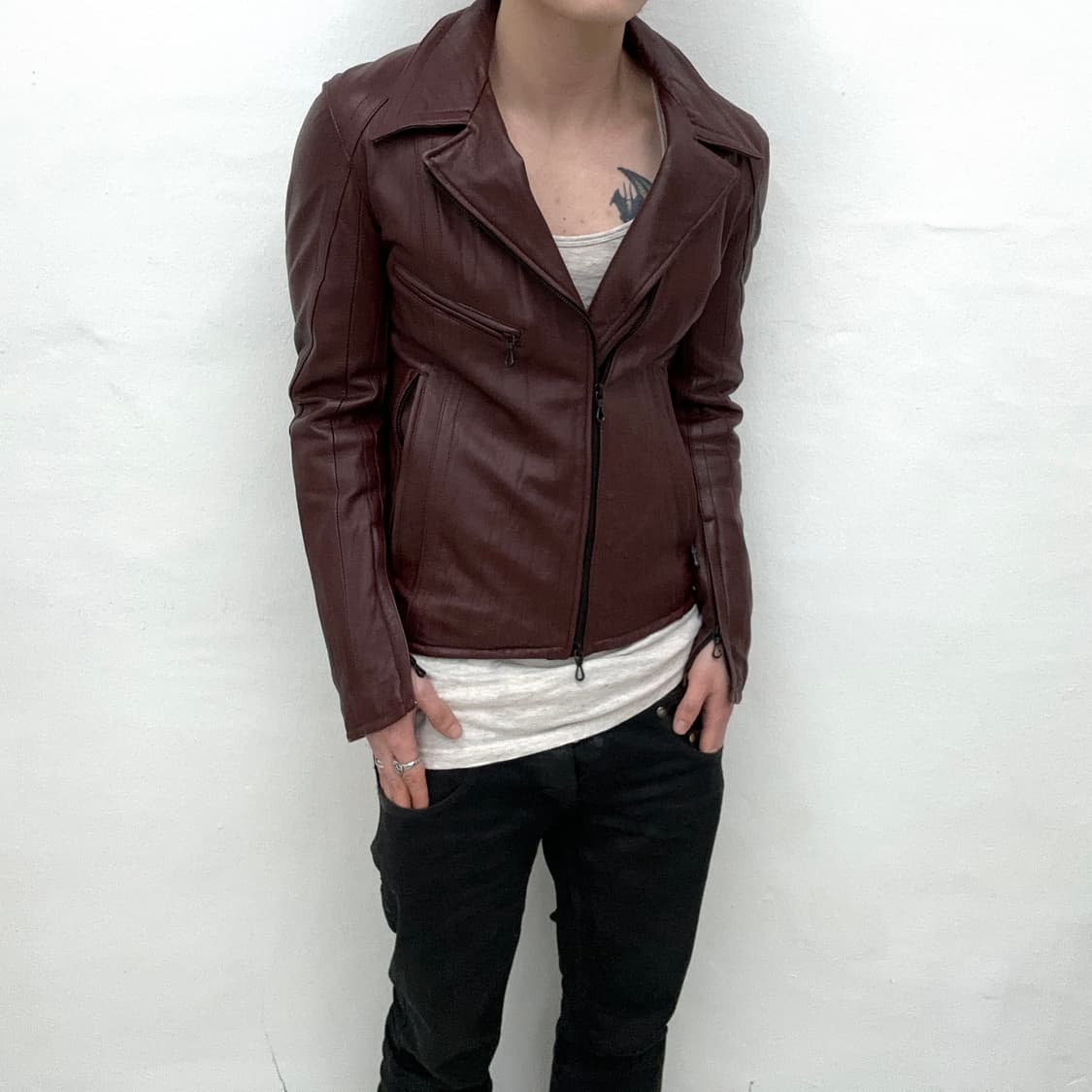Schlussel burgundy leather jacket 상품이미지2