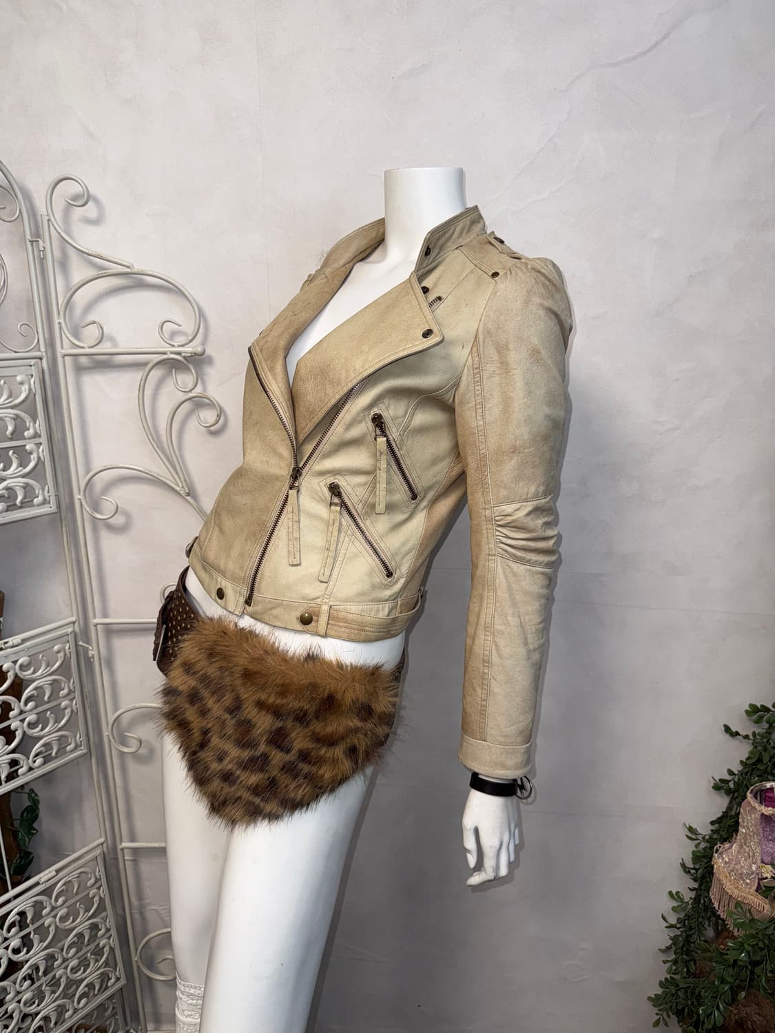 Ivory beige lamb skin shirring zipper jk 상품이미지6