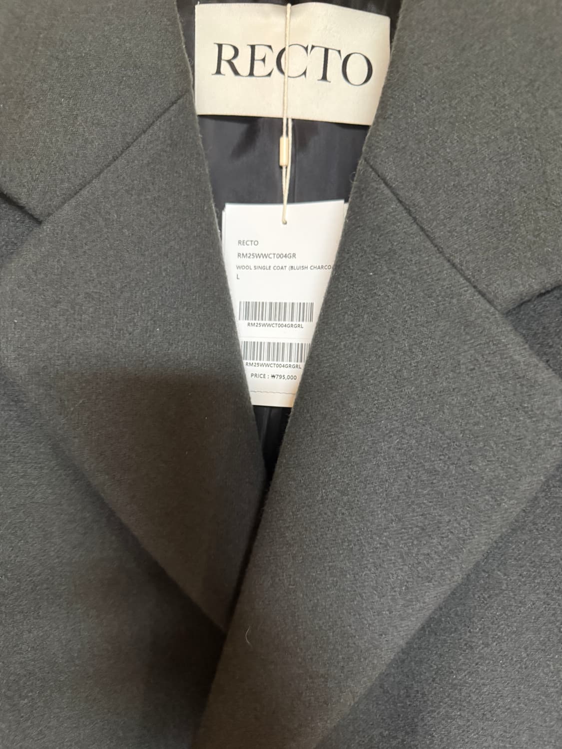 렉토 울 싱글코트 차콜 L 상품이미지2