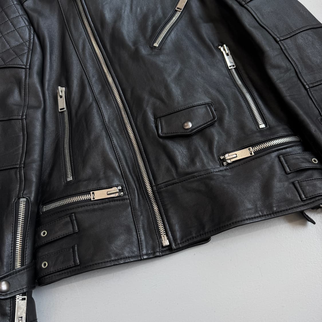 사선 바이커 멀티지퍼 리얼레더 이태리 램스킨 라이더 가죽자켓 상품이미지6