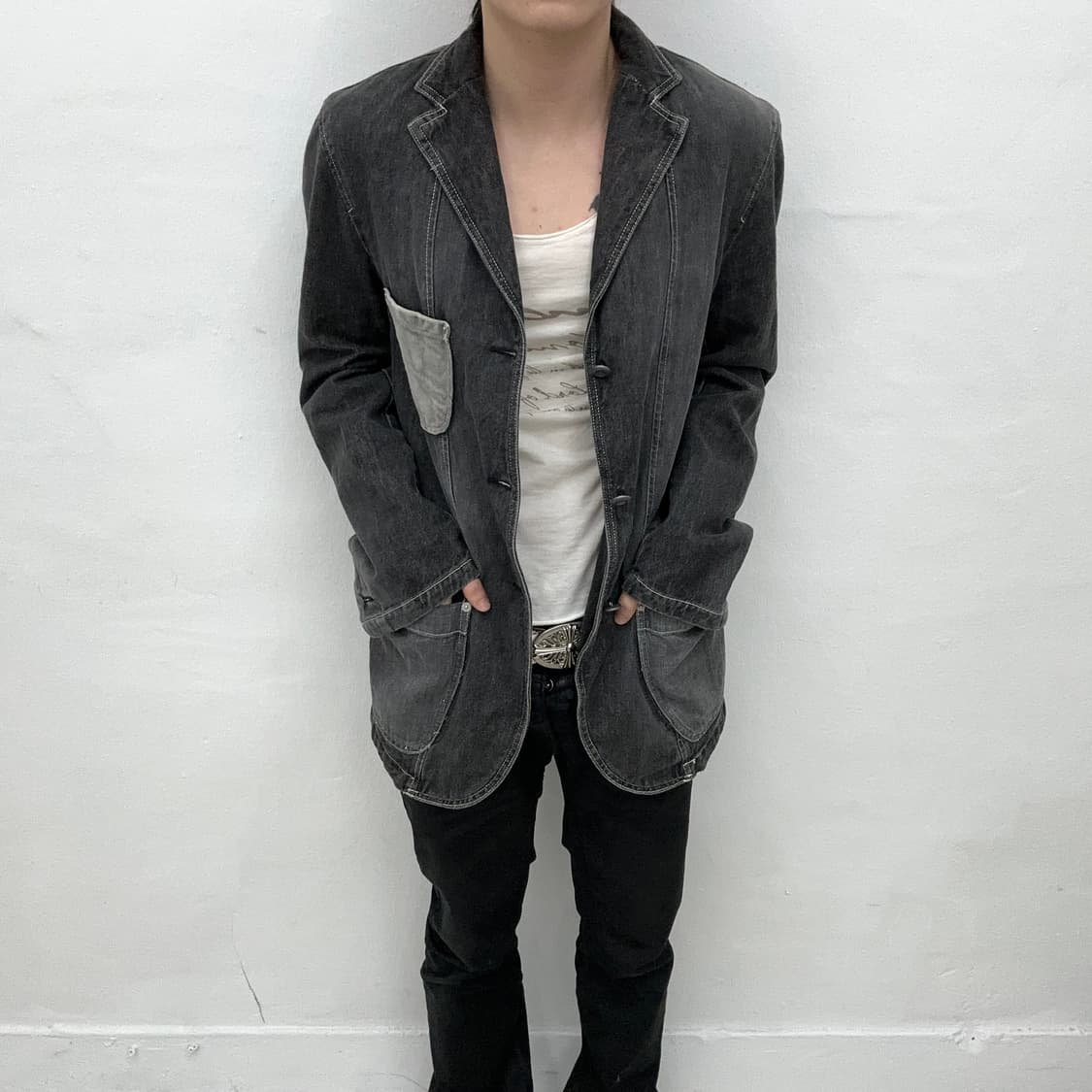 Suede detail denim tailor jacket 상품이미지2