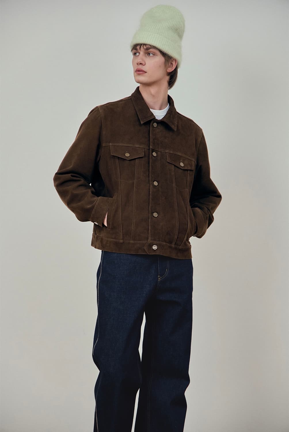 [M] STU 고트 스웨이드 레더 가죽 트러커 자켓 브라운 상품이미지1