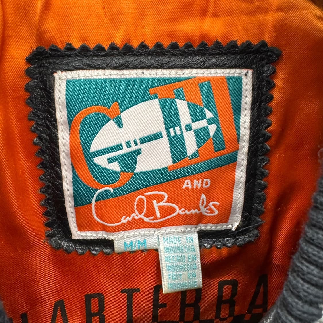 90s G-lll 칼뱅크 레더 바시티자켓 NFL 마이애미 돌핀스 블랙 상품이미지8