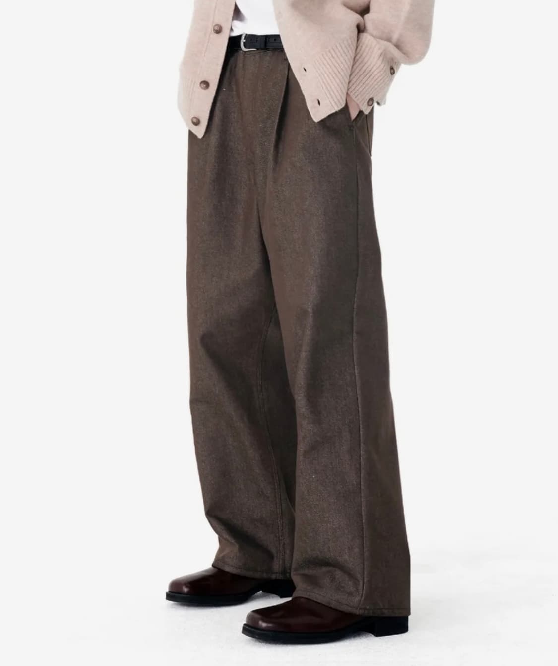 86로드 리얼 와이트 원턱 데님 브라운 상품이미지1