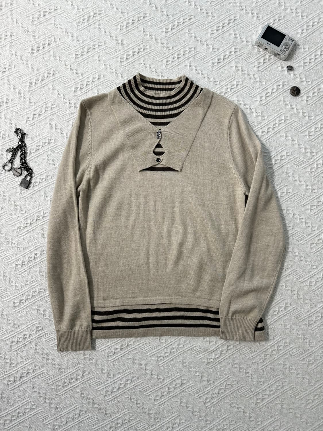 울 레이어드 니트 플라워 모티프 스커트 2pcs SET 상품이미지3