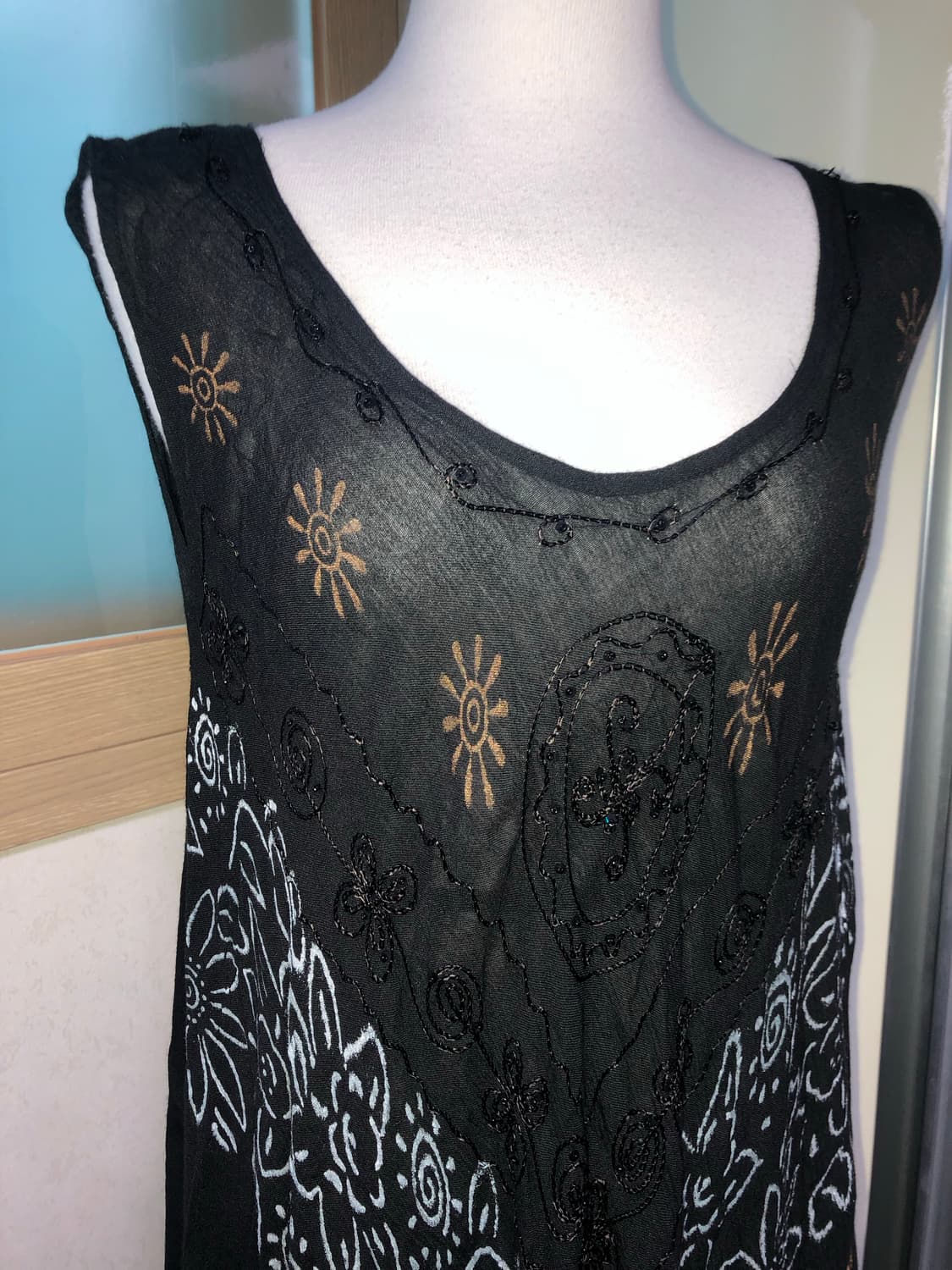 빈티지 구제 히피 타이다이 패턴 언발 나시 롱 원피스 상품이미지5