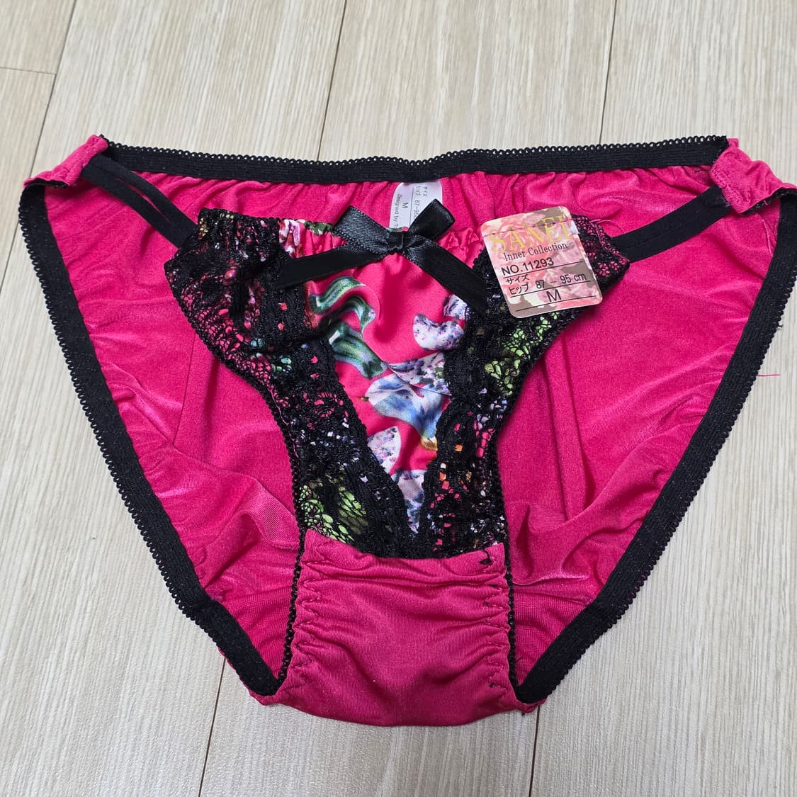 일본빈티지) 새틴 버건디 리본레이스 로맨틱 팬티 상품이미지1