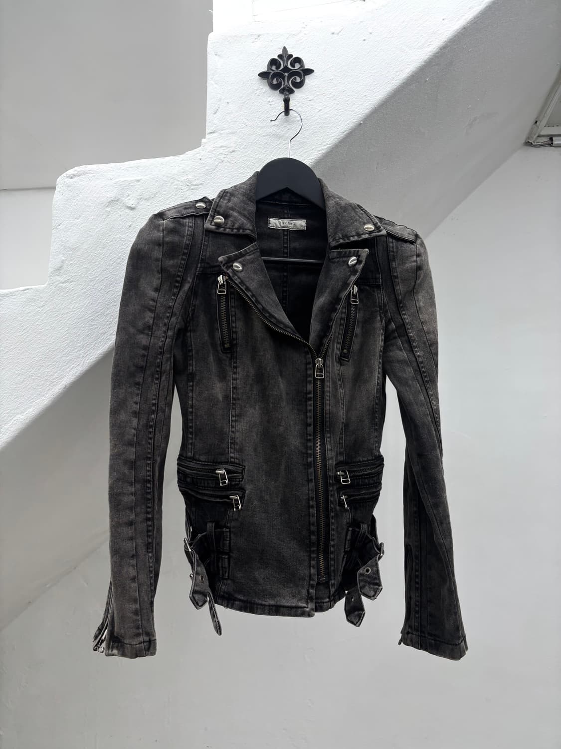Stone washed biker denim jacket   상품이미지2