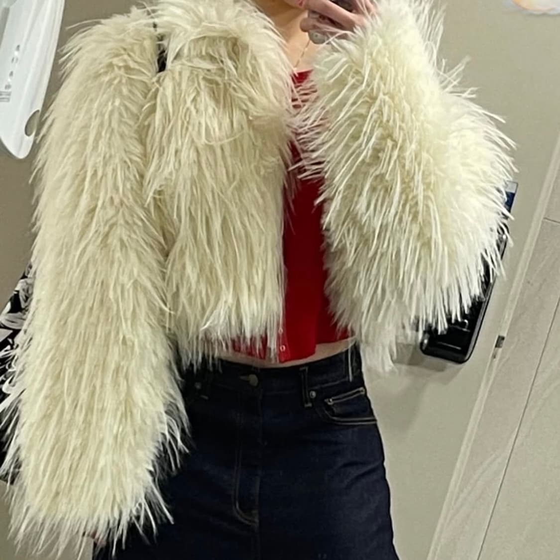 갸루 y2k 아이보리 퍼 자켓 상품이미지2