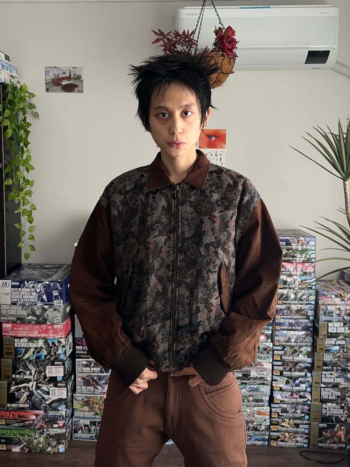 플로럴 레이스 디테일 레더 봄버 상품이미지5