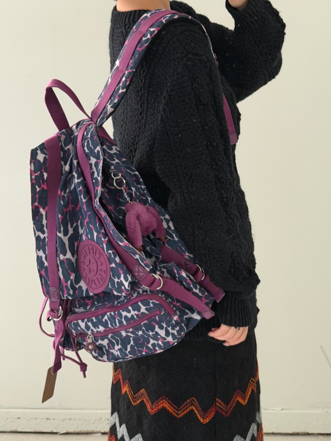 키플링 퍼플 레오파드 복주머니 백팩 상품이미지3