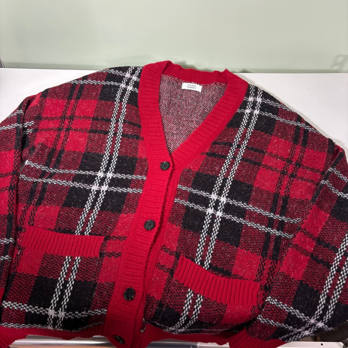 OS 스튜디오톰보이 루즈오버핏 빅체크 모헤어가디건 상품이미지1