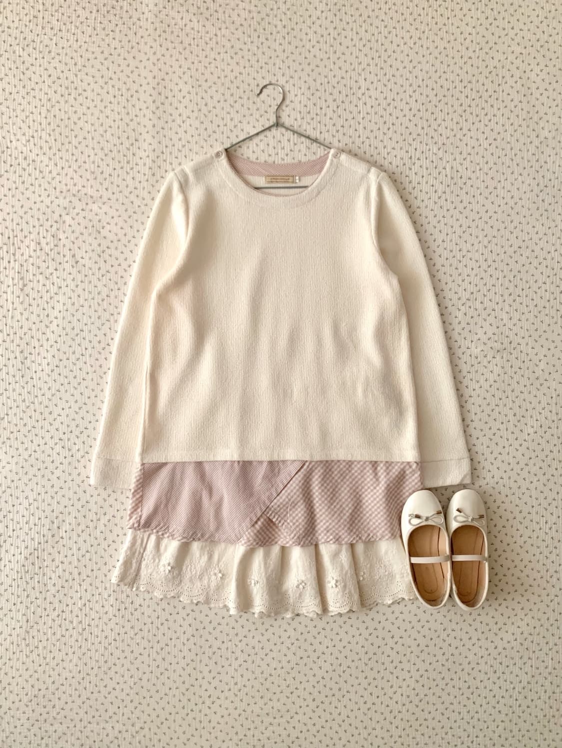 크로커다일 핑크 체크 셔츠 레이어드 탑 상품이미지1