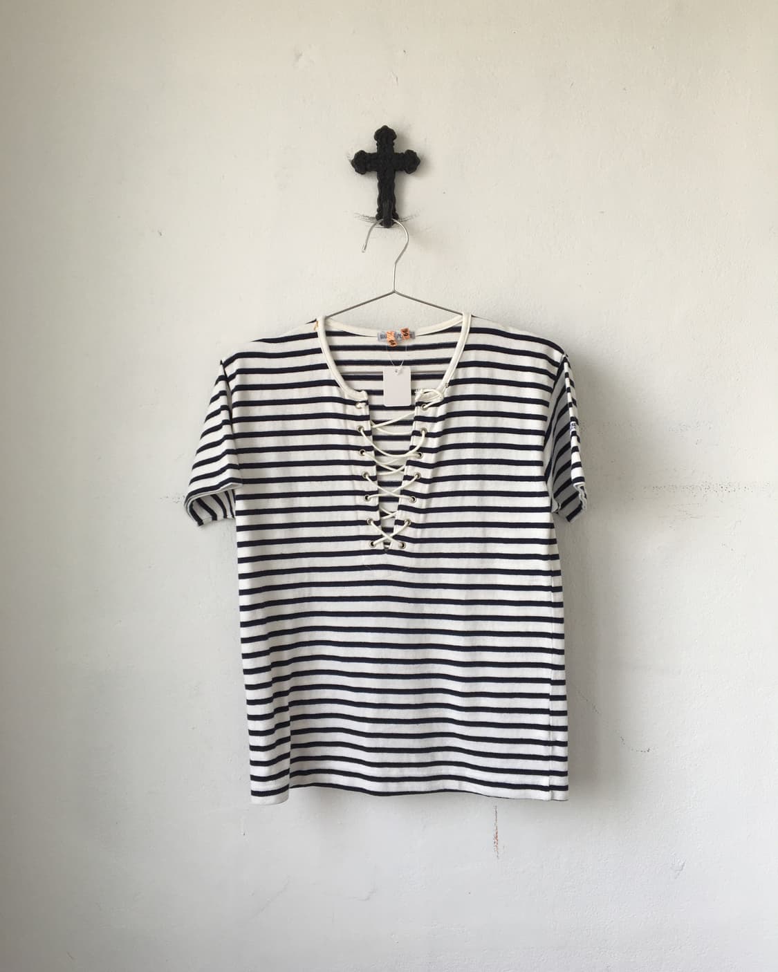 stripe pattern lace up t shirt 상품이미지2