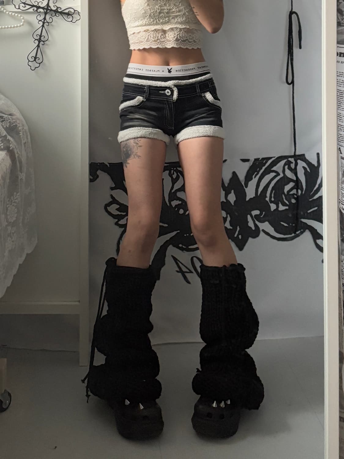 • Black denim fur pants 상품이미지2