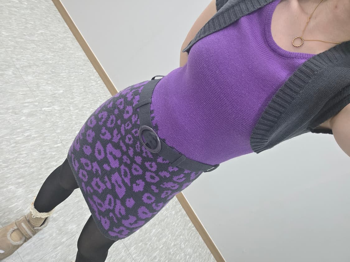 미국빈티지)퍼플 오네갸루st dia깔 호피레오파드니트벨트볼레로원피스y2k 상품이미지2