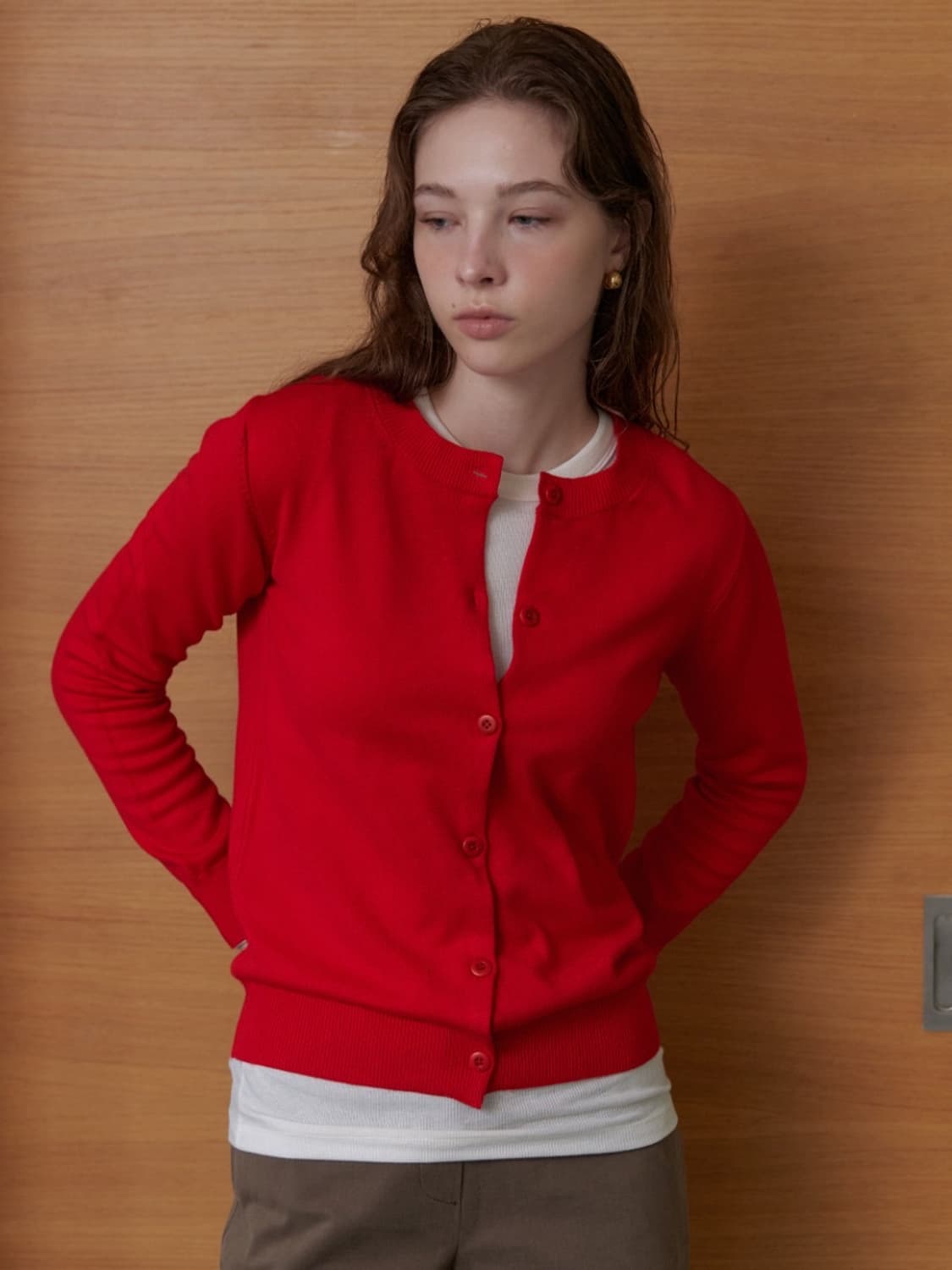 mohae 울 라운드 가디건 레드 상품이미지1