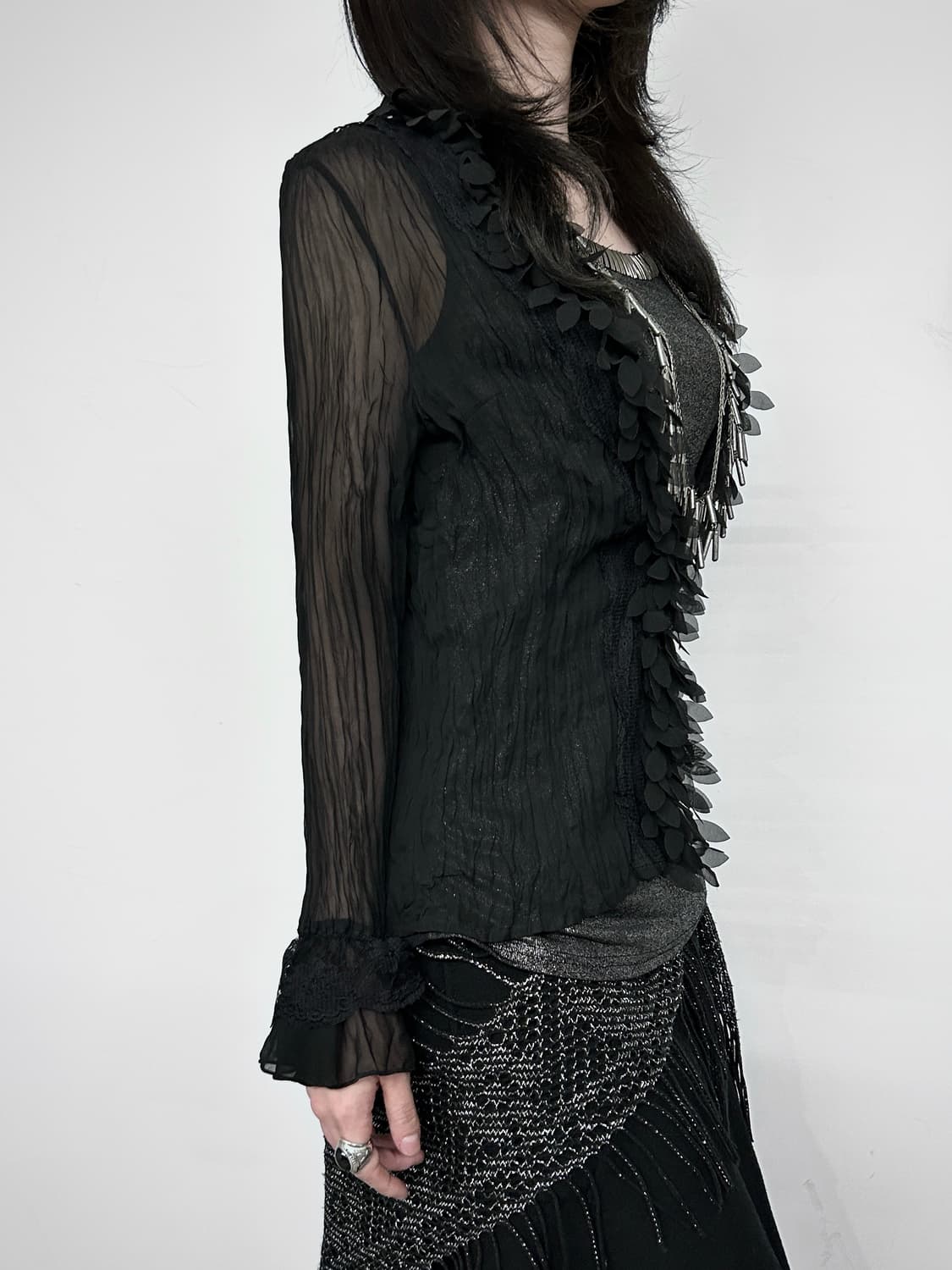 Frill Pleats See-through Cardigan 상품이미지2
