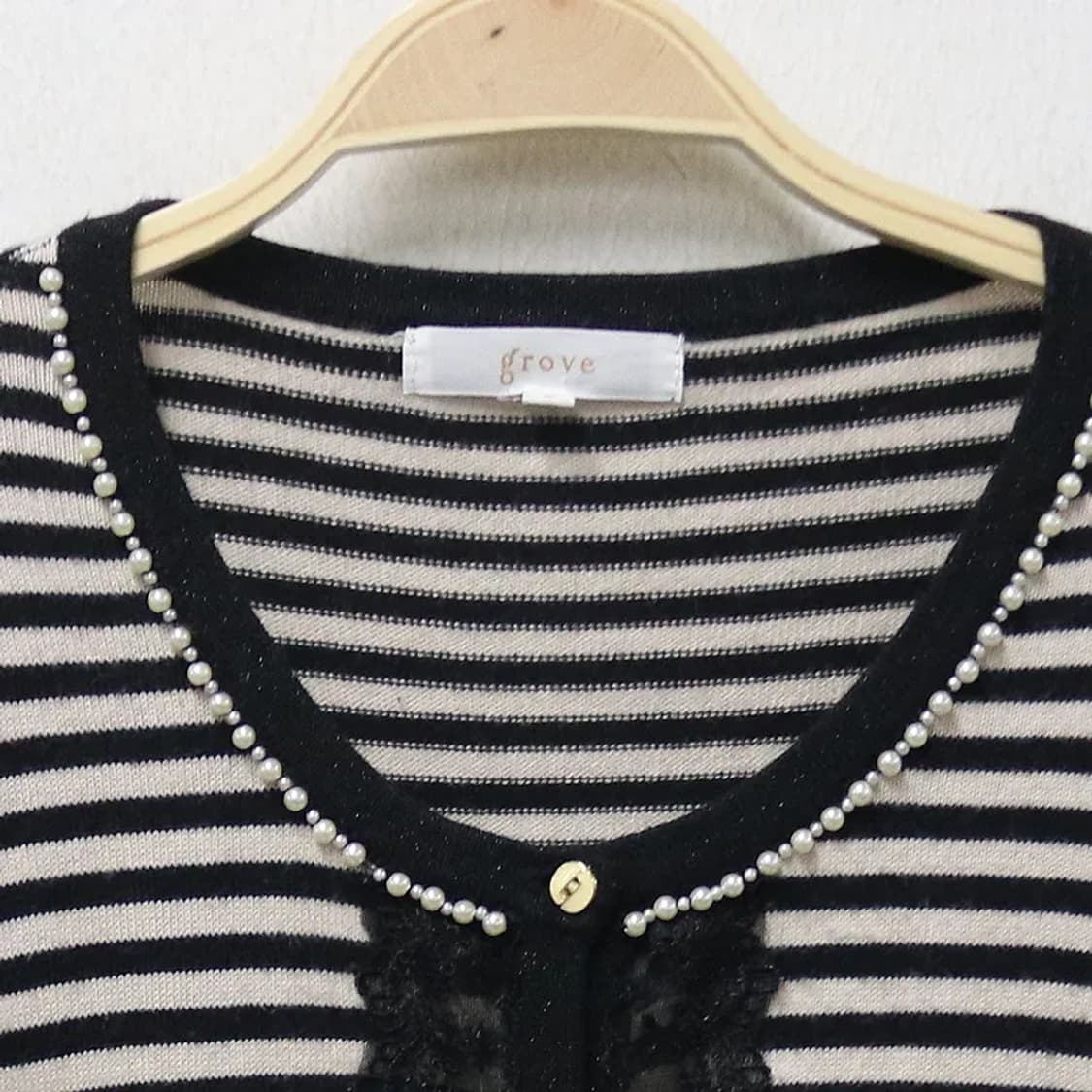 그로브  오네갸루 스트라이프 레이스 니트 가디건 62050 상품이미지3