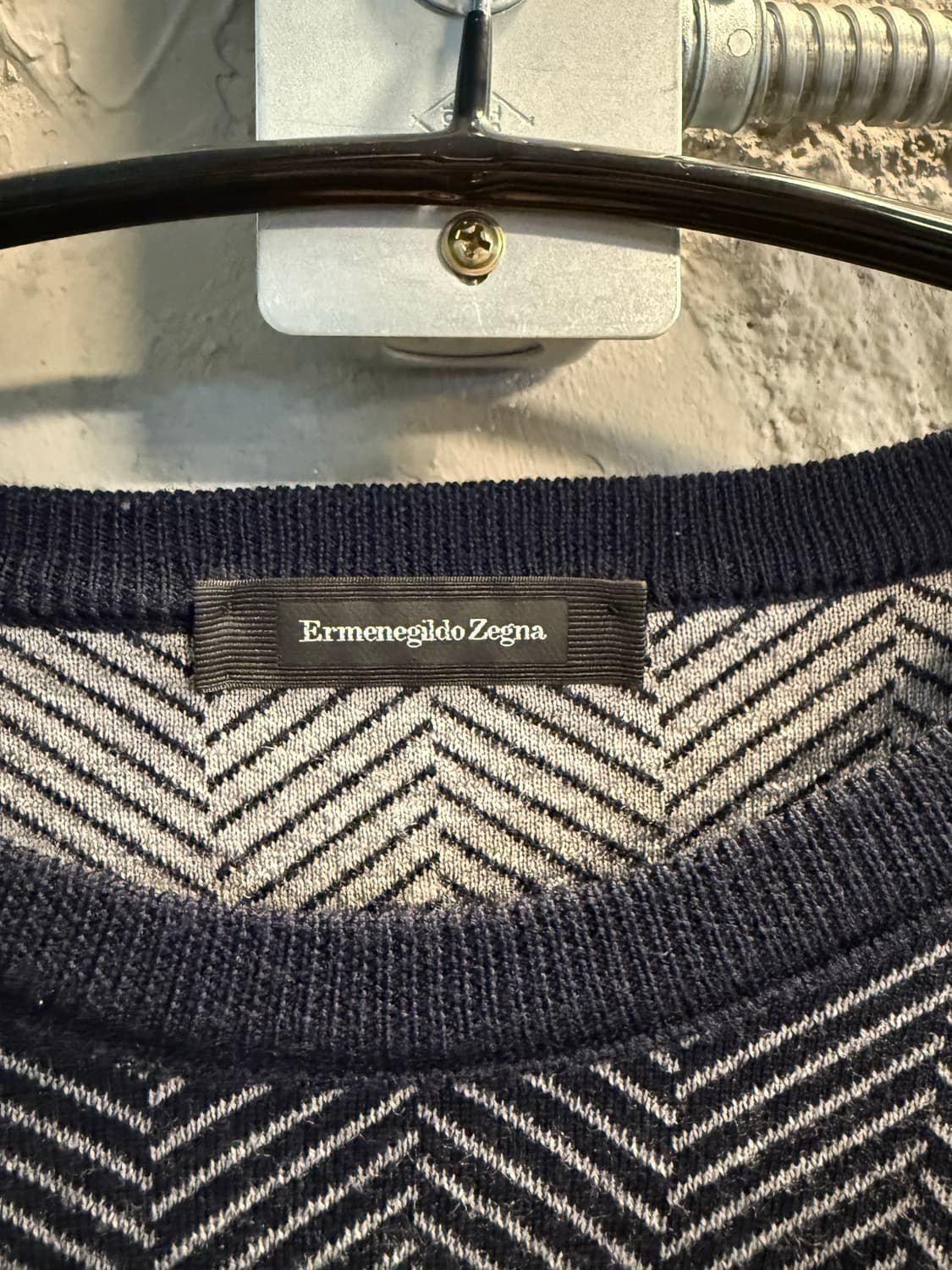 56 에르메네질도제냐 Zegna 헤링본 패턴 울 니트 네이비 상품이미지5