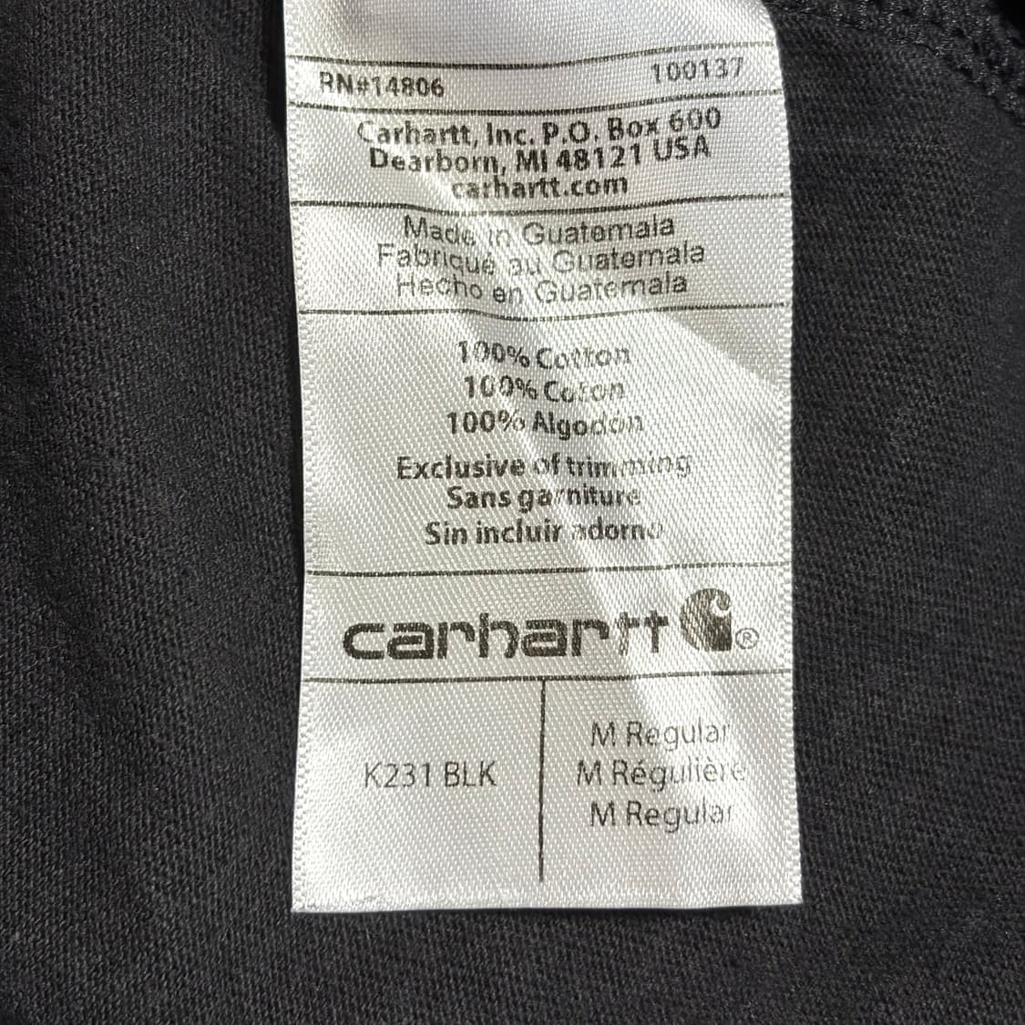 칼하트 블랙 맨투맨 암레터링 M 상품이미지5