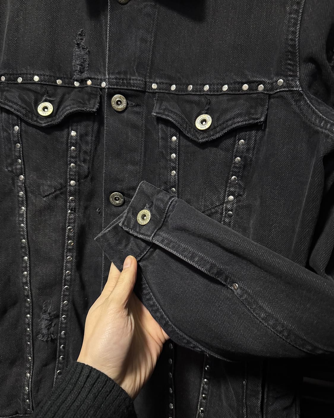 자라 스터드 찡 고스 펑크 락 흑청 데님 청 자켓 트러커 워크 락시크 M 상품이미지6