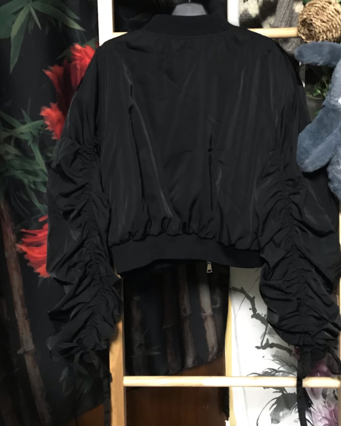 Jp 블랙 셔링 크롭 투웨이 봄버 자켓 상품이미지5