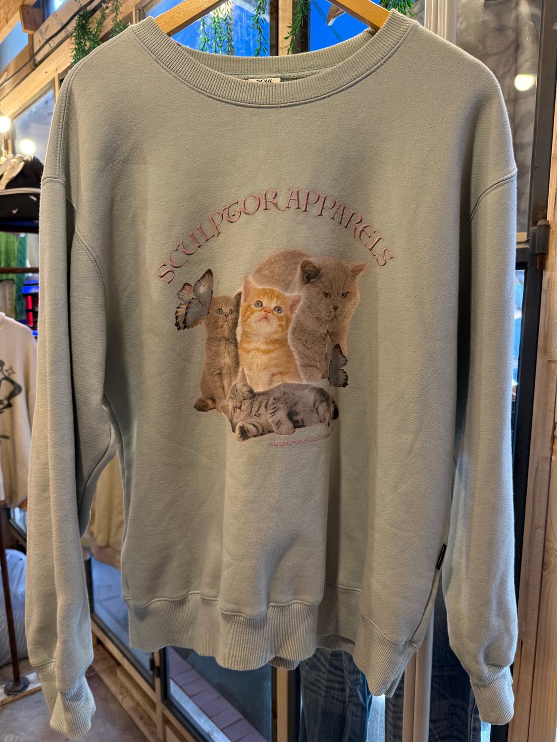 스컬프터 고양이 프린팅 민트 맨투맨 상품이미지1