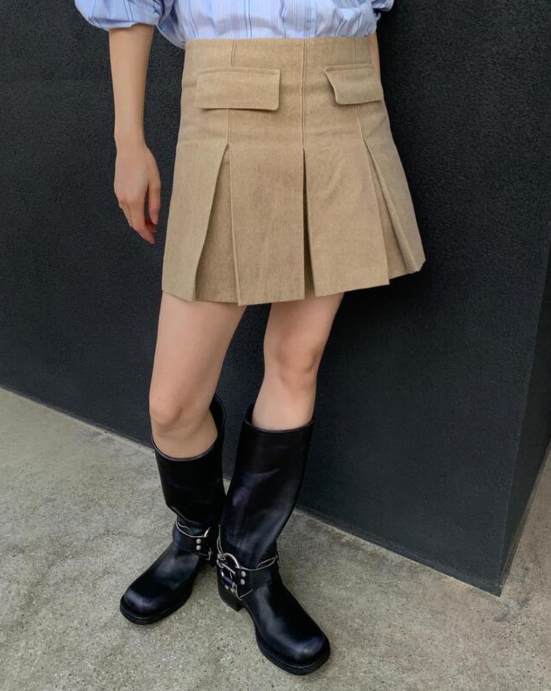 포켓 플리츠 미니스커트 베이지 상품이미지2