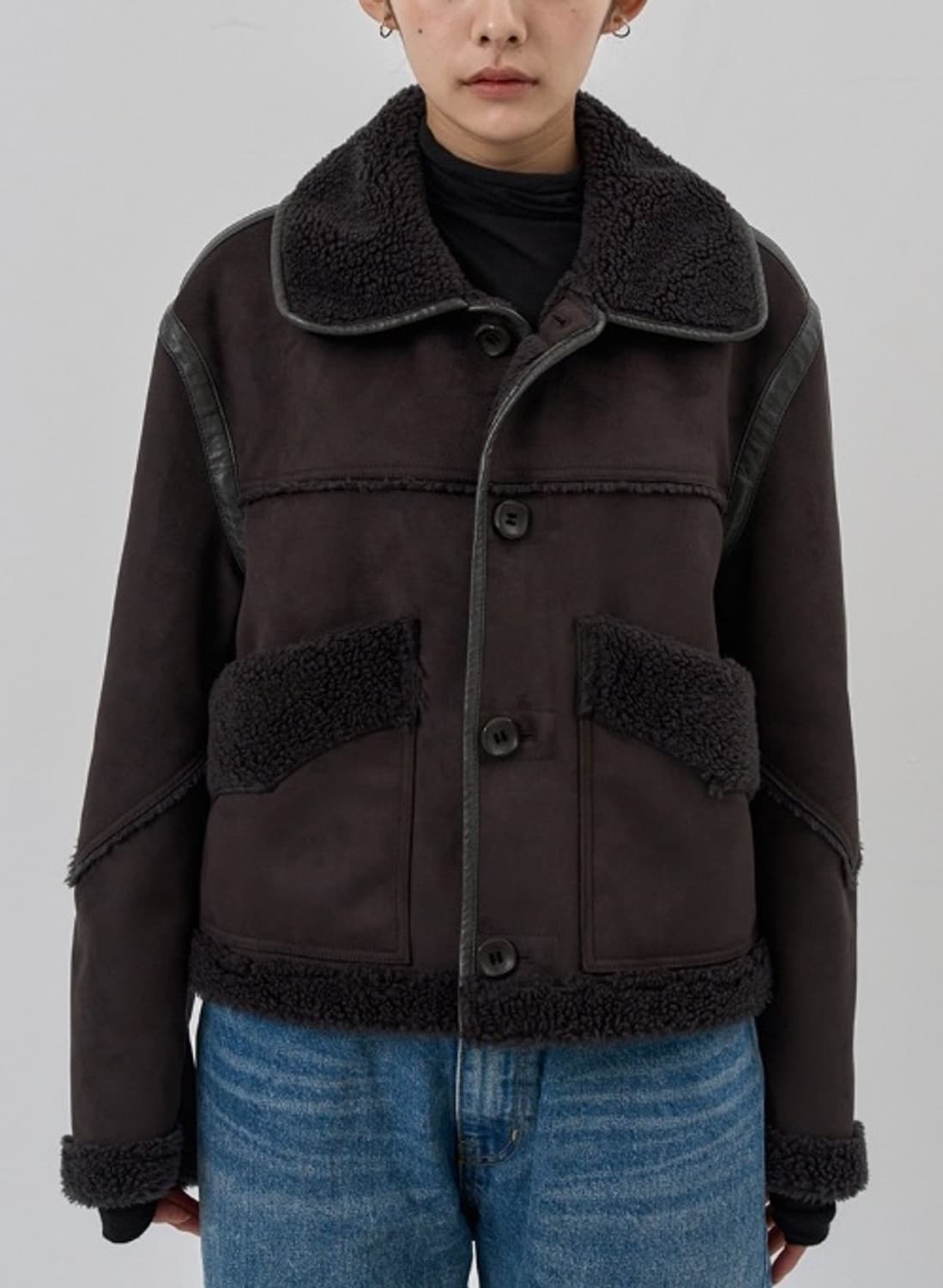 NUAKLE 누아클레 아스펜 시어링 무스탕 차콜 1번 사이즈 상품이미지5