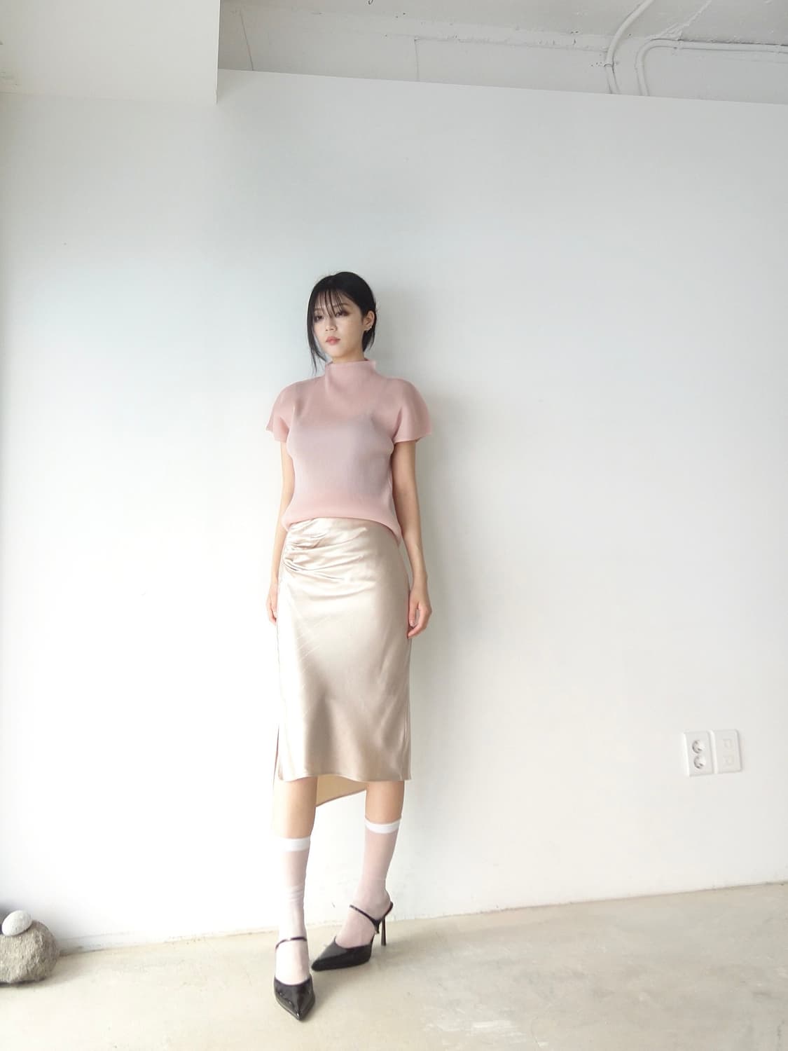 Glossy shirring nude skirt  상품이미지5