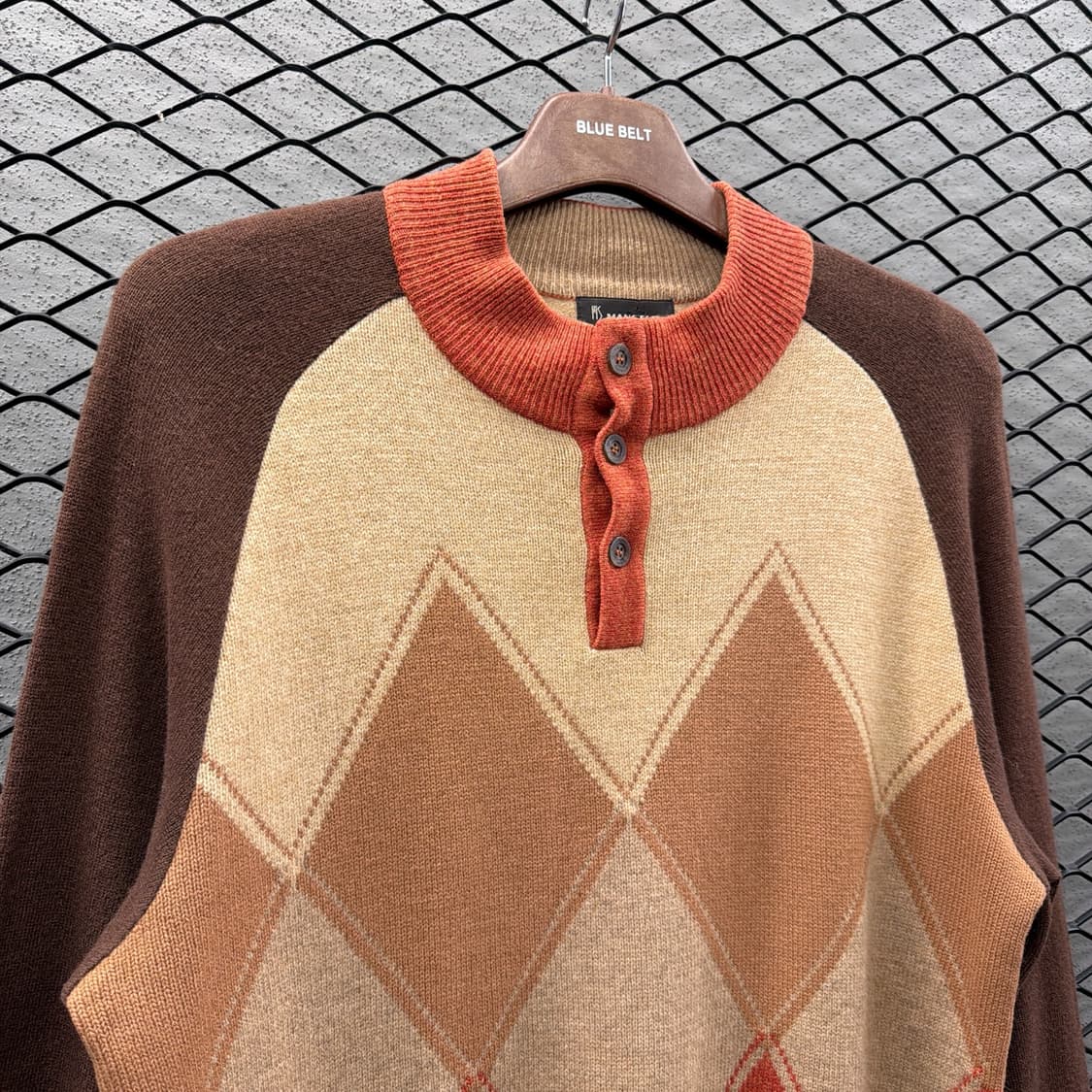 헨리넥 아가일 패턴 울니트 레글런 배색 디테일 멀티컬러 상품이미지4