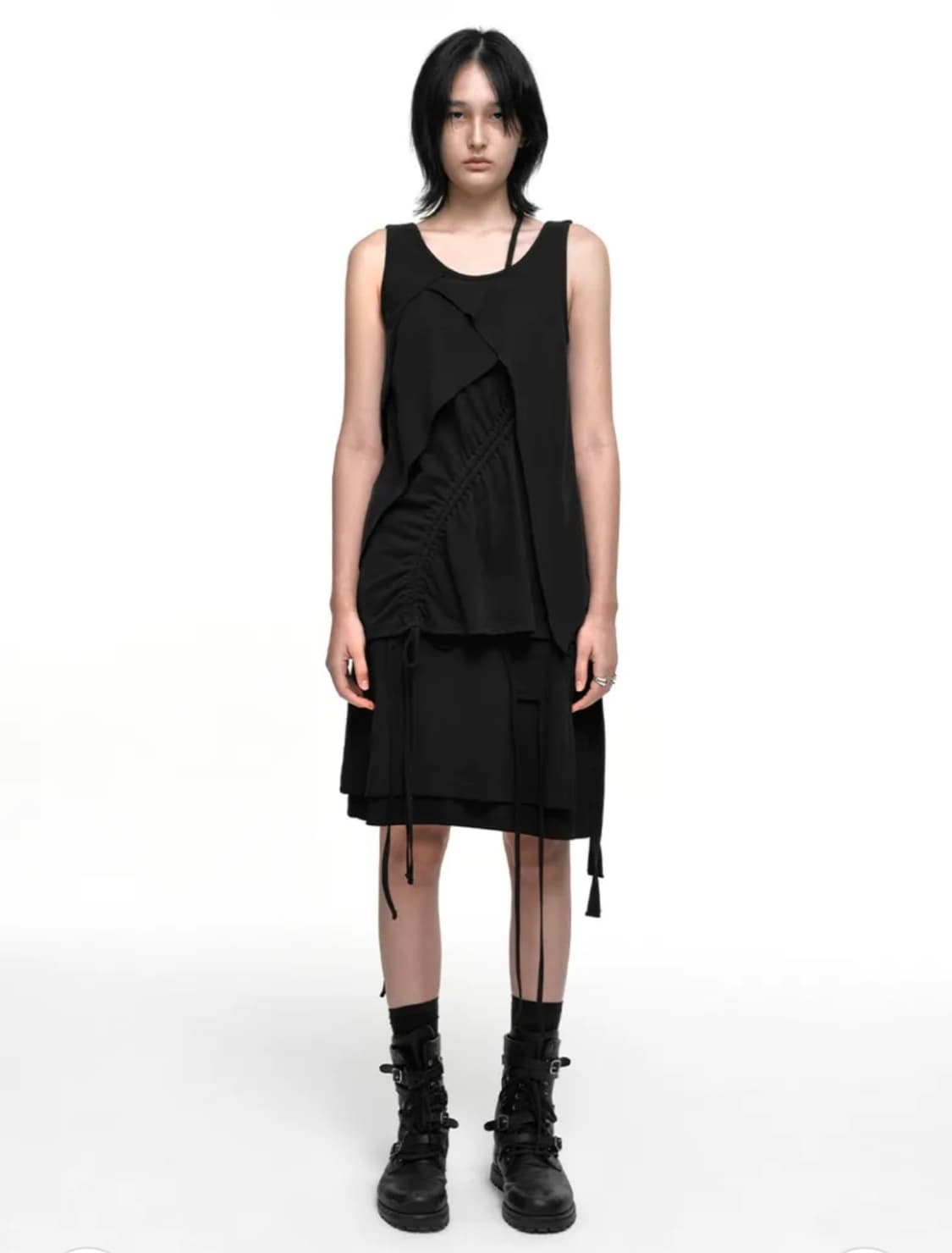 나체 SHIRRING LAYERED SLEEVELESS BLACK 상품이미지2