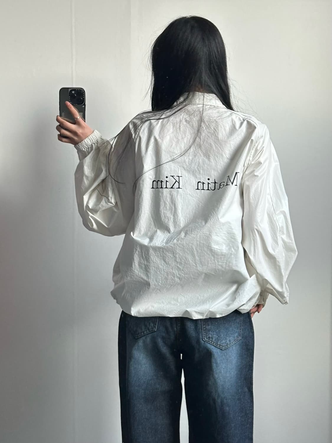 마땡킴 백로고 화이트 코팅 바람막이 자켓 상품이미지1