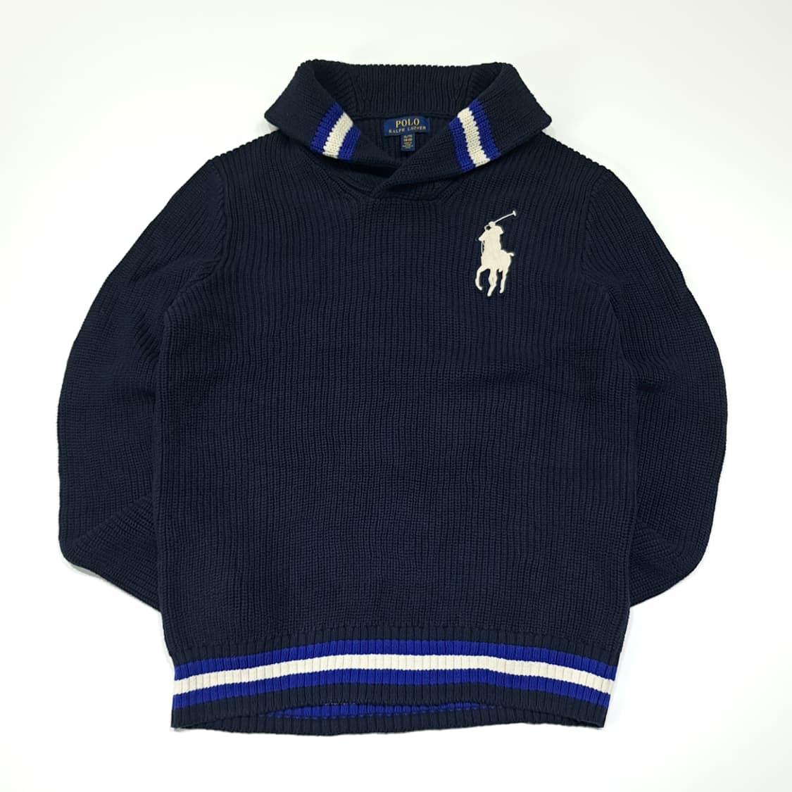 CL061 XL 폴로 랄프로렌 빅 포니 & 바시티 스트라이프 숄카라 니 상품이미지1