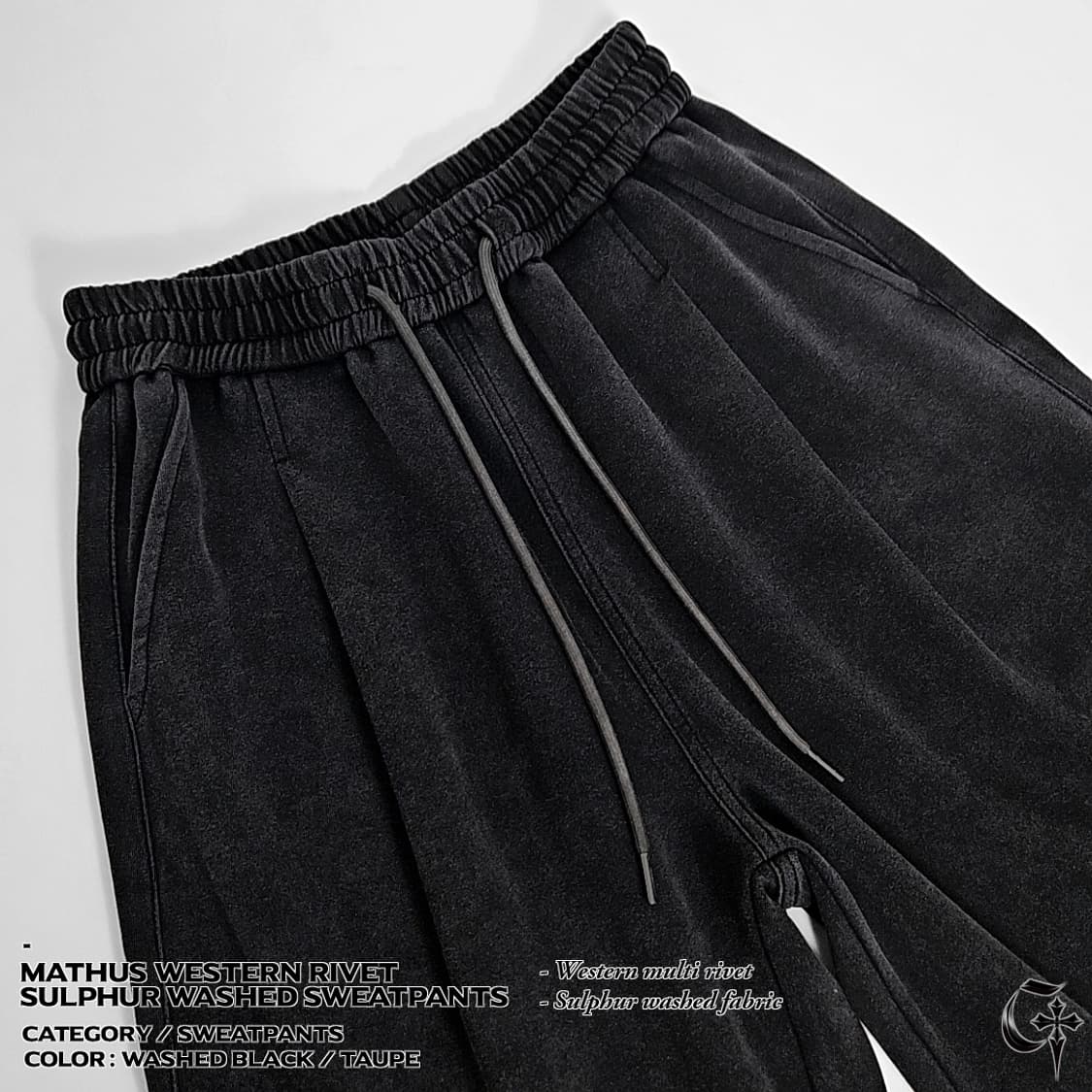 Mathus 웨스턴 리벳 설퍼 스웨트 팬츠 (washed black) 상품이미지4