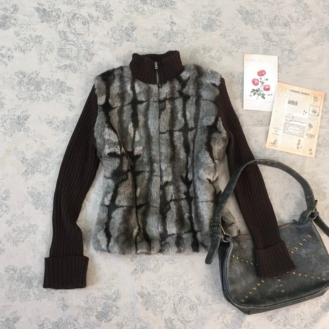 jpn vintage 브라운 민트 퍼 니트 y2k 스트릿  상품이미지1