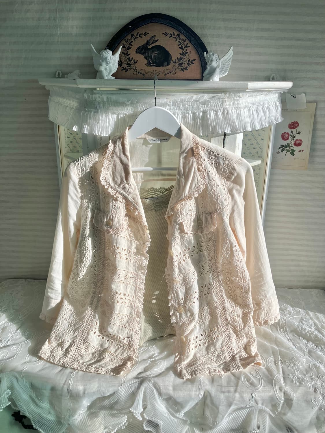 Set)레이스 펀칭자켓 + 플로럴 머플러 + 민트 그린 나시 상품이미지9