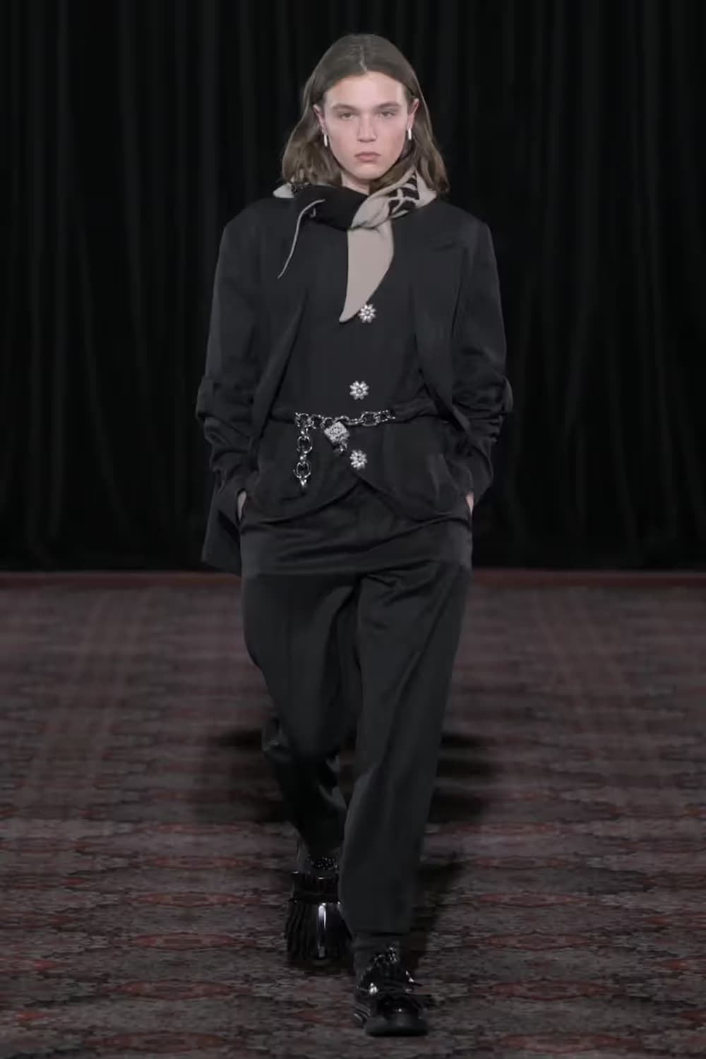 시몬로샤 25fw 비즈 그래픽 캐시미어 스카프/오트밀 상품이미지5