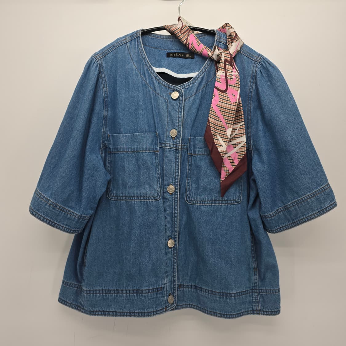 BREAL 청 데님 반팔 자켓 + 스카프 [B30159] 상품이미지1