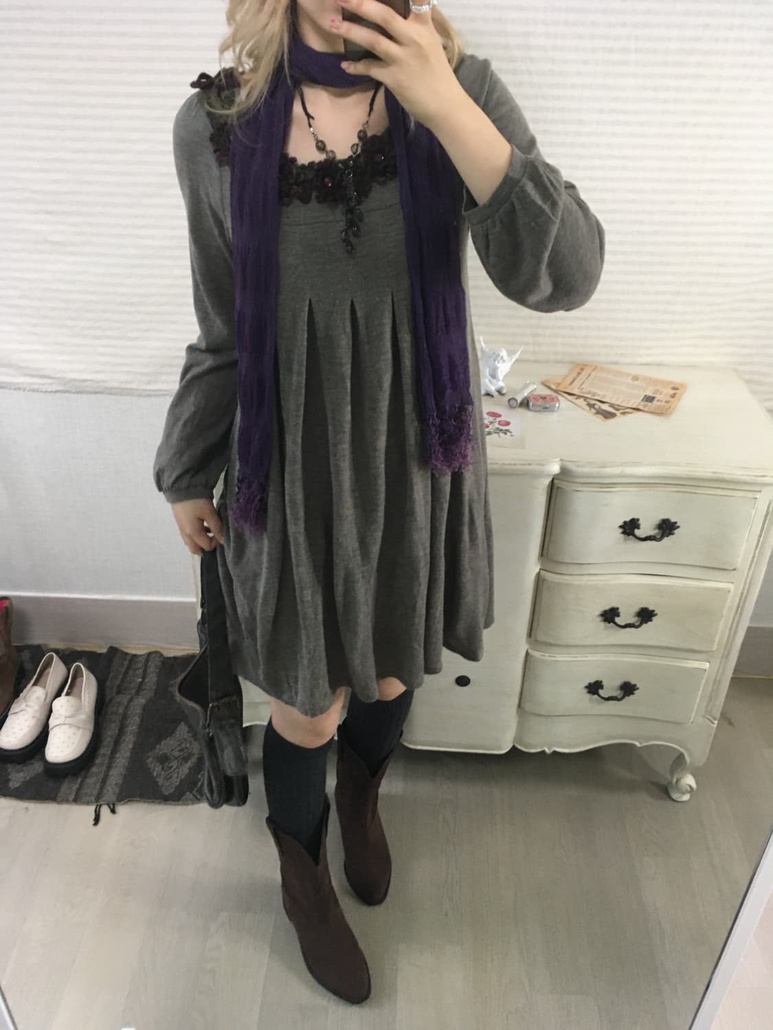 jpn vintage 그레이 브라운 플라워 베이비돌 원피스 상품이미지5