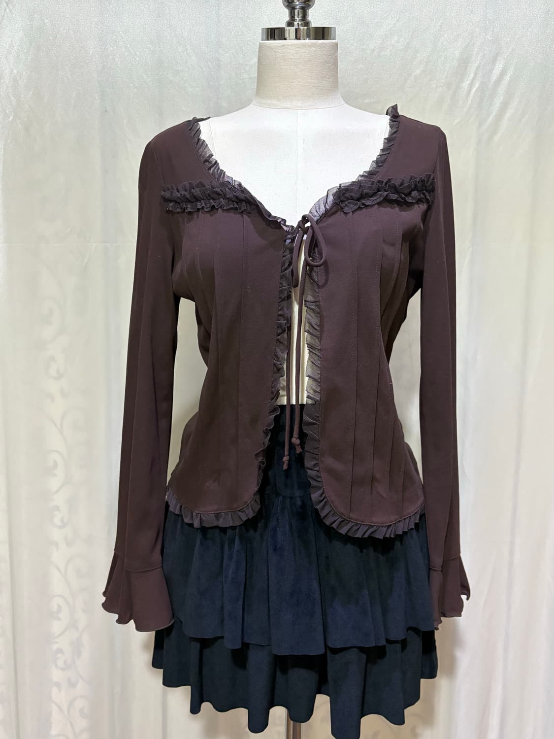 브라운 프릴 가디건 상품이미지1