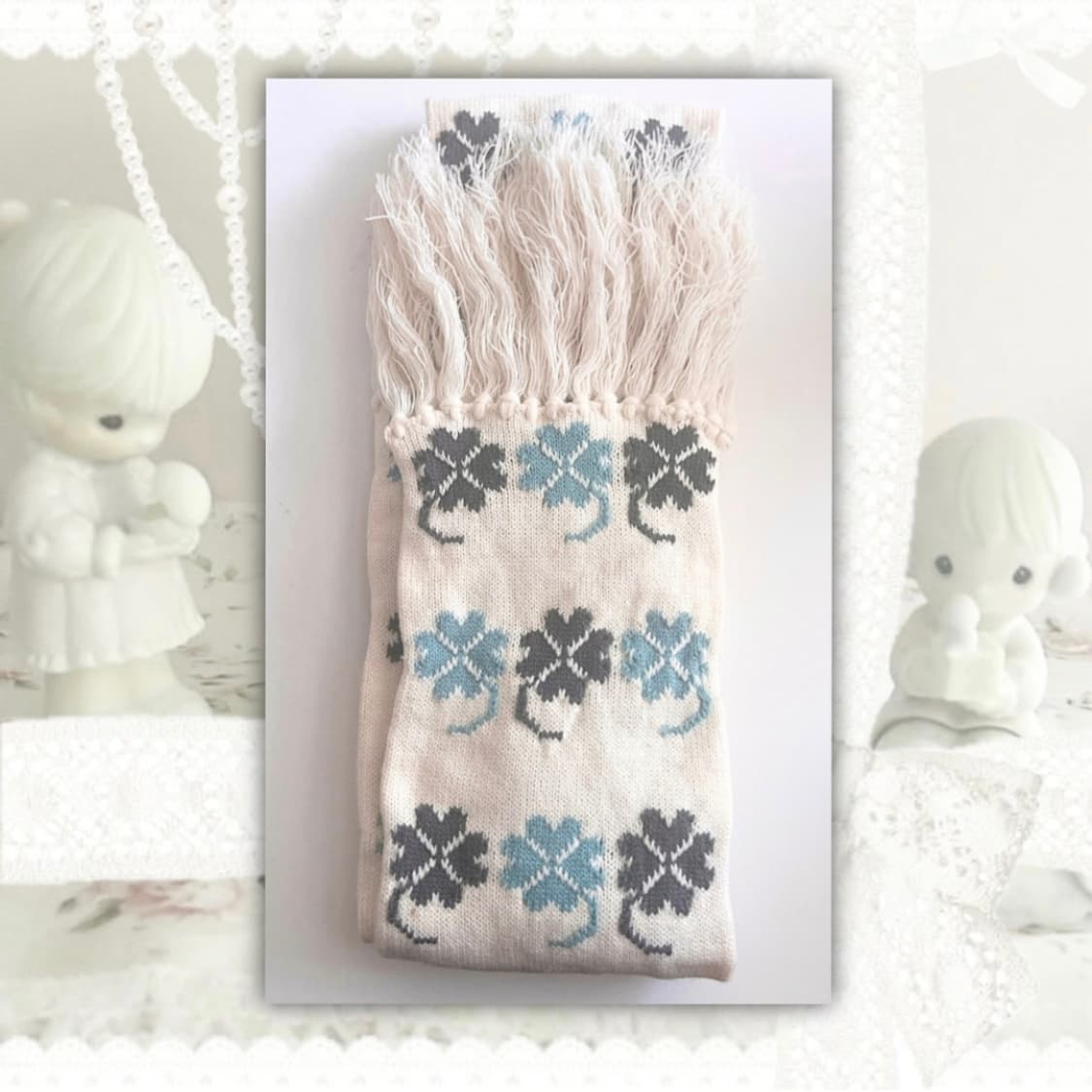 일본 빈티지 모리걸 목도리 스카프 네잎클로버 행운 🍀 상품이미지2