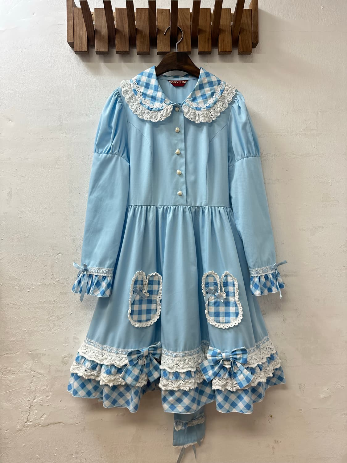 BODY LINE 바디라인 로리타 양산형 체크 레이스 카라 원피스 상품이미지1