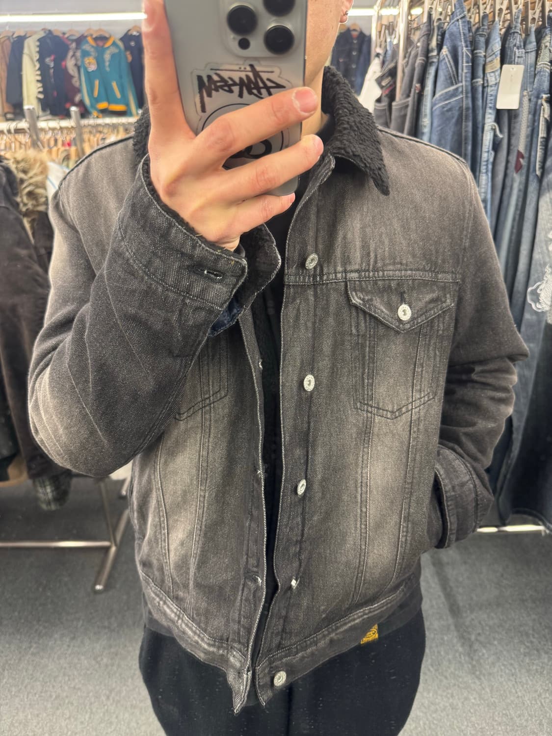 LL)Nylaus 빈티지 흑청 셰르파 데님자켓 상품이미지1